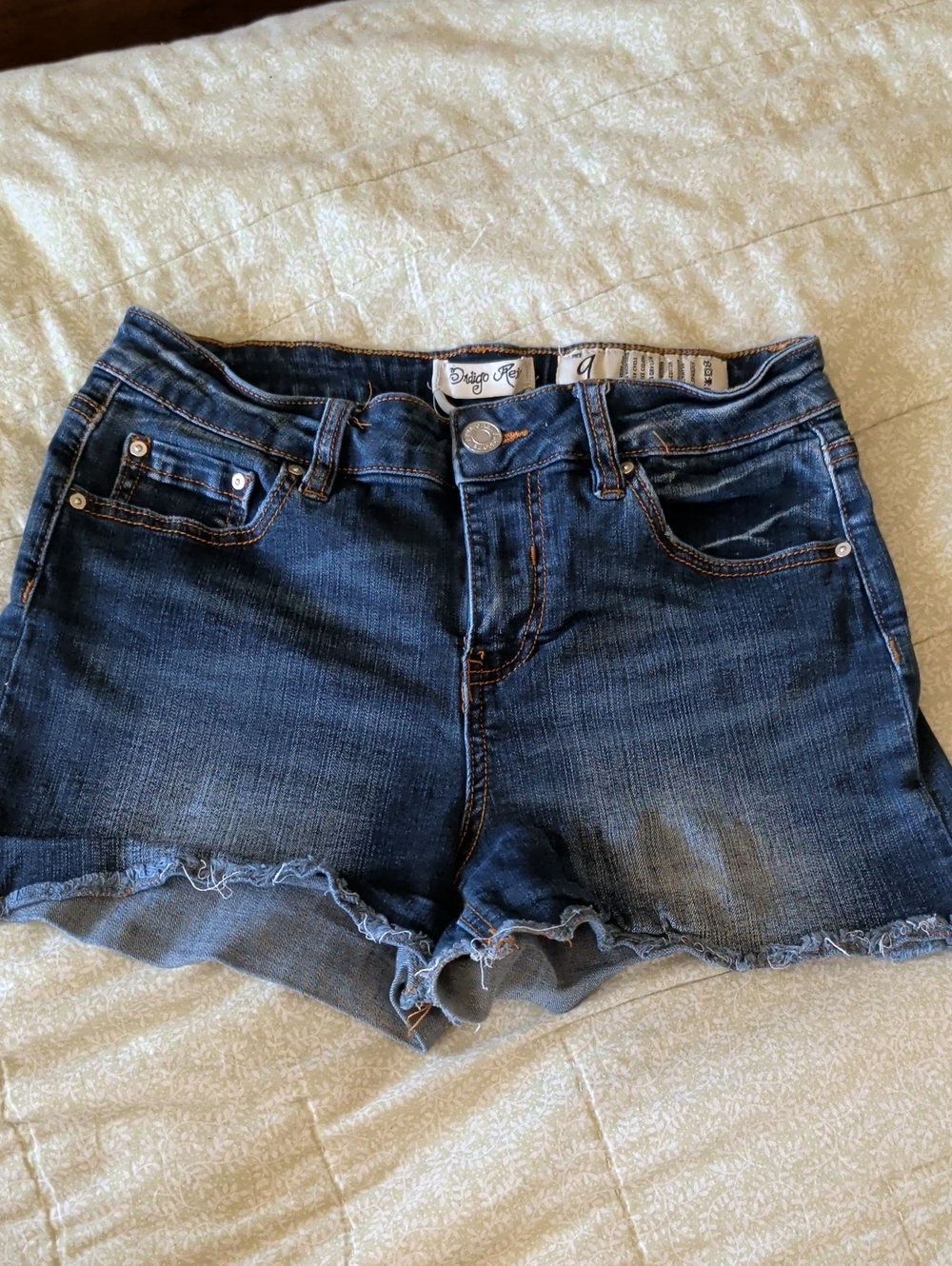 Indigo Rein Dark Blue Frayed Denim Jean Shorts